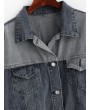 Contrast Frayed Button Up Denim Jacket - Denim Blue S
