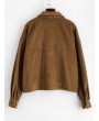  Flap Pockets Button Up Corduroy Shirt Jacket - Brown M