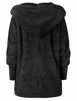 Oversize Open Front Furry Coat - Black M