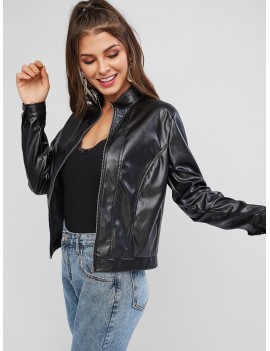  Zip Up Faux Leather Jacket - Black M