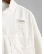 Frayed Ripped Pocket Denim Jacket - White M