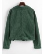 Button Up Pockets Belted Corduroy Jacket - Green M