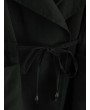 Solid Color Drawstring Hooded Coat - Black S