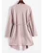 Belted Skirted Patched Pockets Waterfall Coat - Pink S