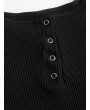 Half Buttoned U Neck Ribbed Bodysuit - Black M