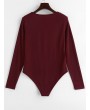  Plunge Long Sleeve Lattice Bodysuit - Red Wine L