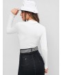 Front Zip Long Sleeve Plain Bodysuit - White M
