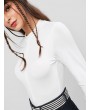 Front Zip Long Sleeve Plain Bodysuit - White M