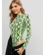 Mock Neck Neon Snake Print Bodysuit - Tea Green S