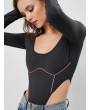 Neon Panel Snap Button High Cut Bodysuit - Deep Pink M