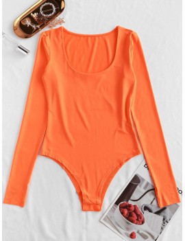 Neon Scoop Neck Long Sleeve Bodysuit - Orange M