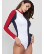 Color Block Buttoned Long Sleeves Bodysuit - Multi-a S