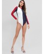 Color Block Buttoned Long Sleeves Bodysuit - Multi-a S