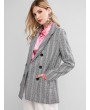 Flap Pockets Plaid Double Breasted Blazer - Multi M