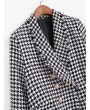 Frayed Flap Pockets Houndstooth Double Breasted Blazer - Multi-a Xs