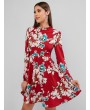  Ruffled Collar Floral Long Sleeve Mini Dress - Multi-a S