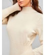 Mock Neck Long Sleeve Knitted Dress - Warm White