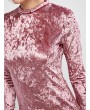 Velvet Long Sleeve Crew Neck Bodycon Dress - Tulip Pink S