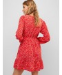  Ditsy Print Waist Tie Surplice Dress - Lava Red S