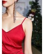  Christmas Asymmetrical V Neck Long Sleeve Dress - Red Wine Xl