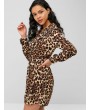  Leopard Belted Long Sleeve Dress - Leopard M