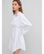 Long Sleeve Button Down Mini Shirt Dress - White M