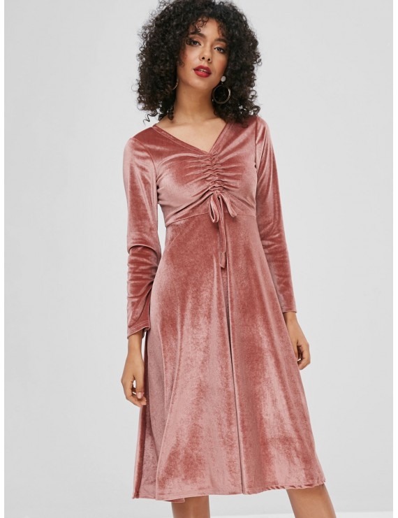 Cinched Velvet Dress - Khaki Rose