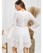 Hollow Out Flare Sleeve Plunging Dress - White M