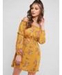 Tassels Tied Back Off Shoulder Floral Dress - Yellow L