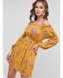 Tassels Tied Back Off Shoulder Floral Dress - Yellow L
