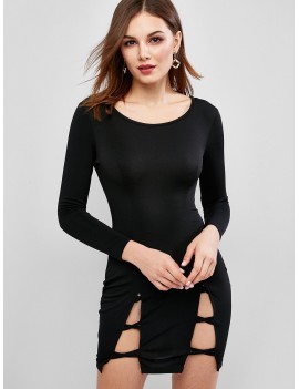 Cutout Long Sleeve Mini Bodycon Dress - Black Xl