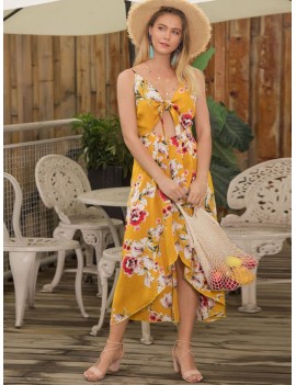 Floral Cutout Cami Dress - Yellow Xl