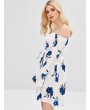 Off Shoulder Floral Print Flare Dress - White M