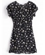 Plunging Neck Floral Ruffles Dress - Black S