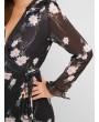 Long Sleeve Floral Ruffles Wrap Mini Dress - Multi-a 2xl