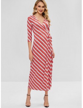 Circle Print Wrap Maxi Dress - Bean Red S