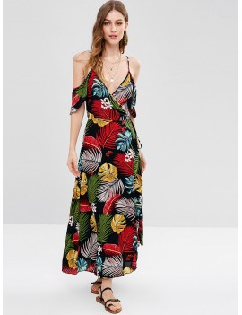 Cold Shoulder Tropical Print Maxi Wrap Dress - Multi-a M