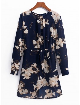 Overlap Raglan Sleeve Floral Mini Dress - Multi-a Xl