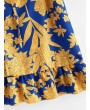 Floral Lace Up Ruffles Mini Dress - Multi L