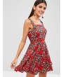 Floral Smock A Line Mini Dress - Red L