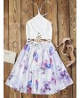 Criss Cross Backless Floral Flare Dress - Floral M