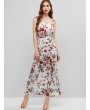  Floral Print Smocked Back Slit Dress - Multi S