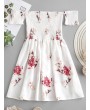 Floral Smocked Off Shoulder Mini Dress - White S