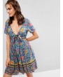  Bohemian Floral Tied Plunging Dress - Multi S