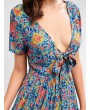  Bohemian Floral Tied Plunging Dress - Multi S