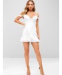 Lace Trim Cold Shoulder Ruffle Mini Dress - White M