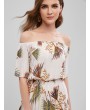High Low Printed Off Shoulder Dress - White Xl