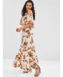  Tassel Flounce Flower Print Long Dress - Blanched Almond S