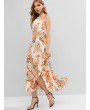 Floral Ruffles Cut Out Maxi Dress - Multi-a L
