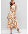 Floral Ruffles Cut Out Maxi Dress - Multi-a L